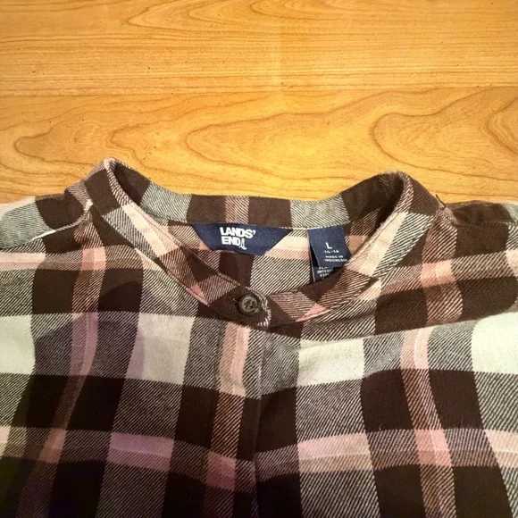 Lands' End Women's Brown and Pink Flannel Tunic Long Sleeve Plaid Top Size L - Picture 2 of 6